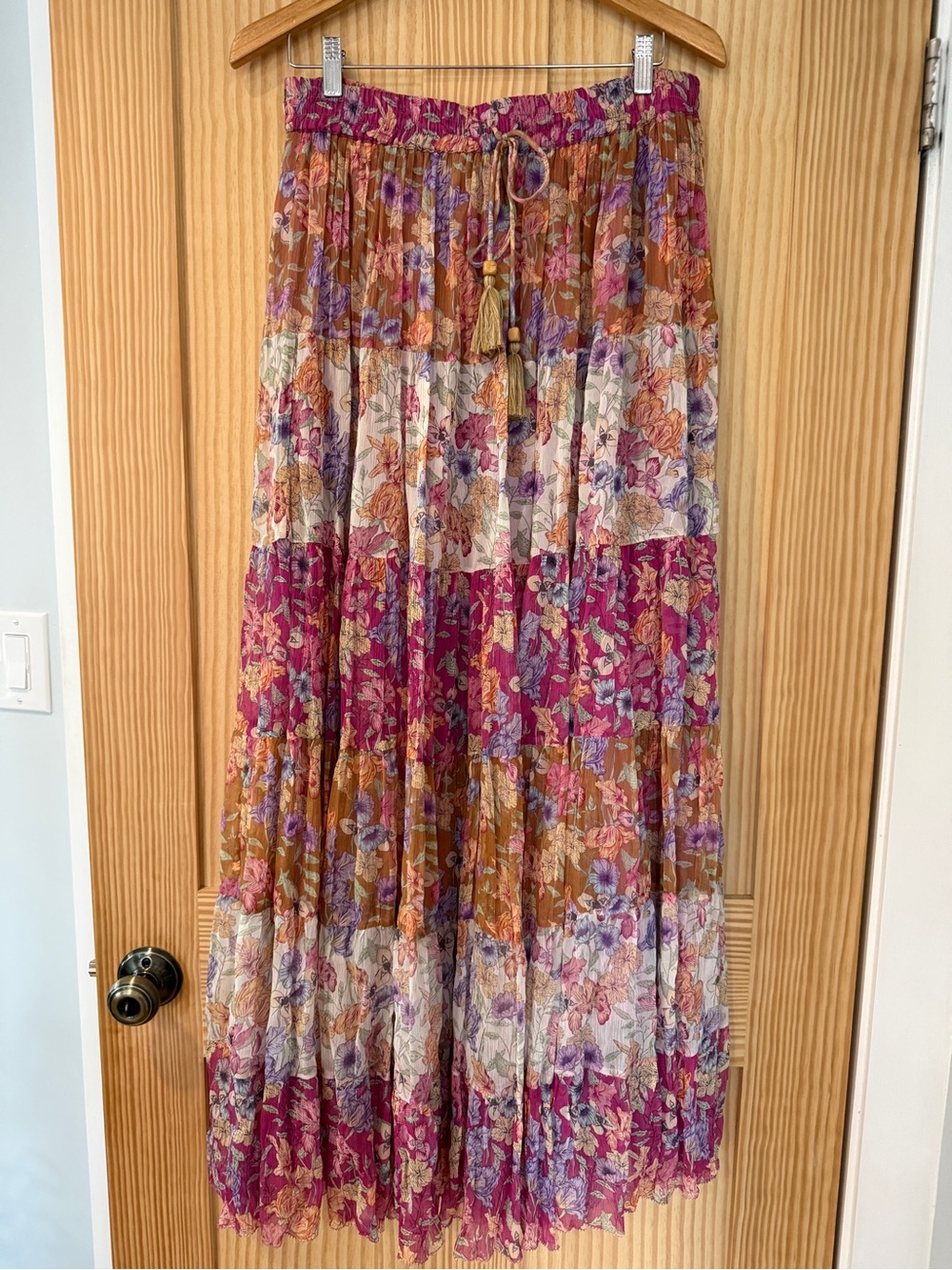 Boho Tiered Maxi Skirt - Pink Multi Floral